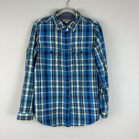 Outerknown Blue Yellow Plaid Blanket Shacket Shirt Jacket Size XS Small - Picture 1 of 7